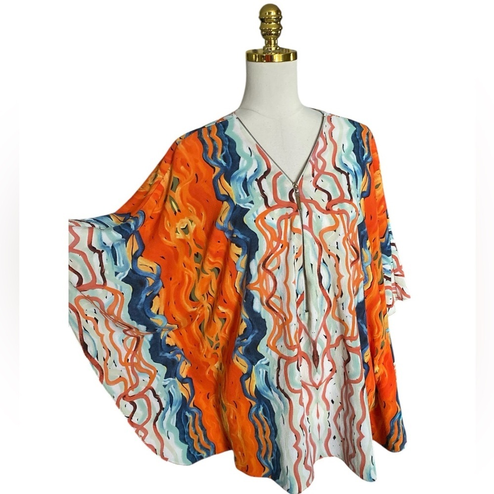 Lauren Perre Scapa Women's Colorful Dolman Sleeve Front Zip Kimono Top XL